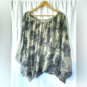 Silk‎ Unique Vintage Cottagecore Flowy Grey Whimsigoth Medium Boxy BOHO Prairie